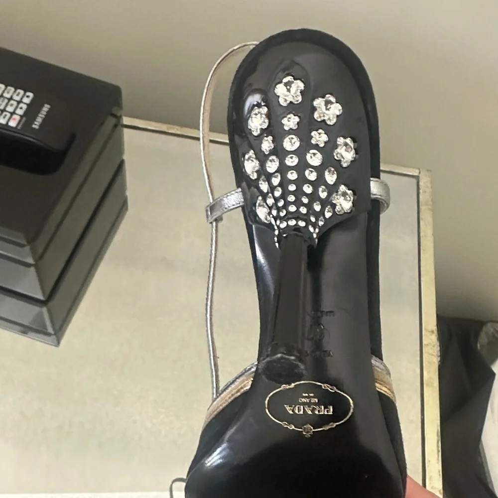 Prada Black and Gold Strappy Heels - Picture 6 of 8